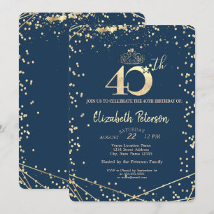 Invitation Diamonds Marine Blue Gold 40e fête d'anniversaire