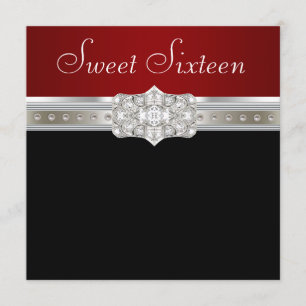 Invitation Diamonds Pearl Ruby Red Sweet sixteen Anniversaire