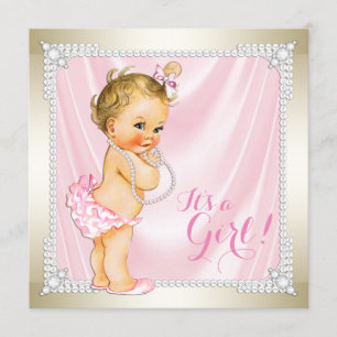 Invitation Diamonds Pearls Baby shower d'or rose