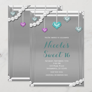 Invitation Diamonds & Pearls Bling Jewels Glam Anniversaire