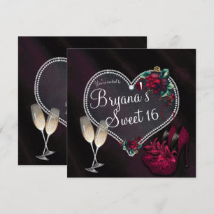 Invitation Diamonds Pearls Coeur foncé Haut talons doux 16