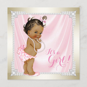 Invitation Diamonds Pearls Pink Gold Ethnic Girl'Baby shower