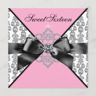 Invitation Diamonds Rose Black Sweet 16 Anniversaire