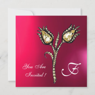 Invitation DIAMONT TULIPS MONOGRAM, rose Fuchsia violet