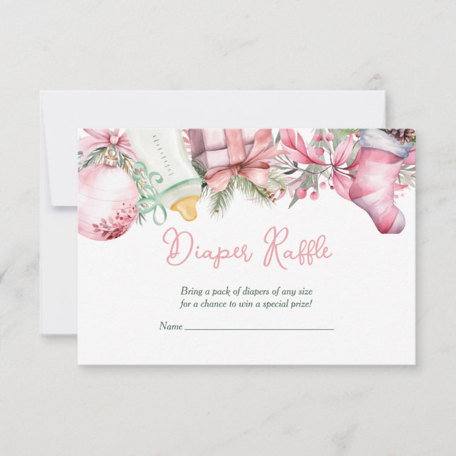 Invitation Diaper Raffle Noël Père Noël Baby shower rose (Devant)