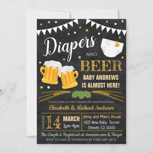 Invitation Diapeurs et douches à deux bières (Devant)