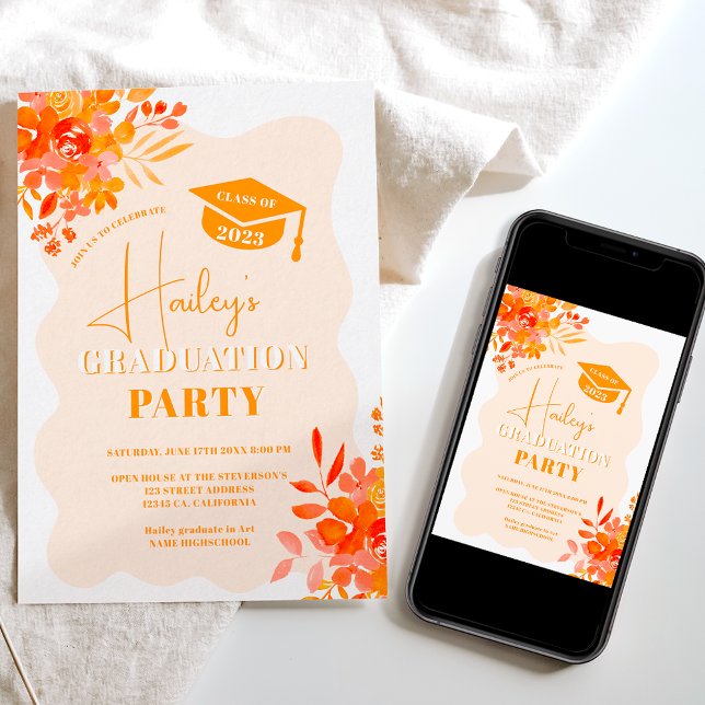 Invitation Diaportissement floral boho à cadre ondulé orange  (Créateur téléchargé)