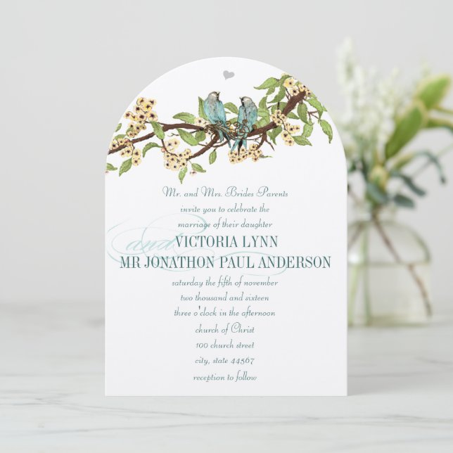 Invitation Die Cut Fleurs Jaunes Turquoise Aqua Bluebird Mari (Debout devant)