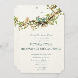 Invitation Die Cut Jaune Turquoise Aqua Blue Bird Wedding Inv