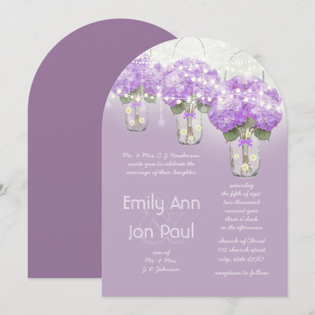 Invitation Die Cut Rayon Purple Mason Jar Mariage (Devant / Derrière)