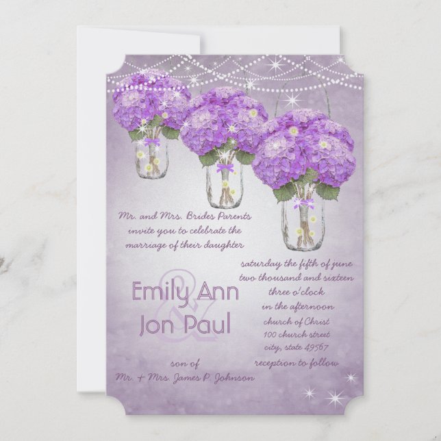 Invitation Die Cut Rayon Purple Mason Jar Mariage (Devant)