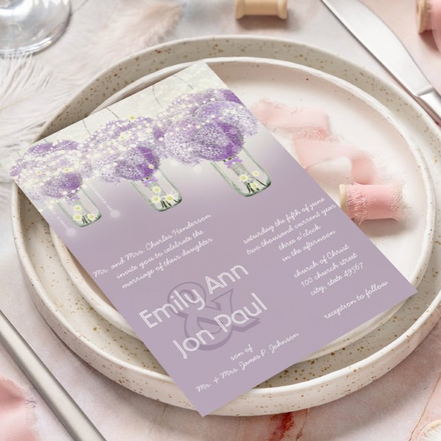 Invitation Die Cut Rayon Purple Mason Jar Mariage (Créateur téléchargé)