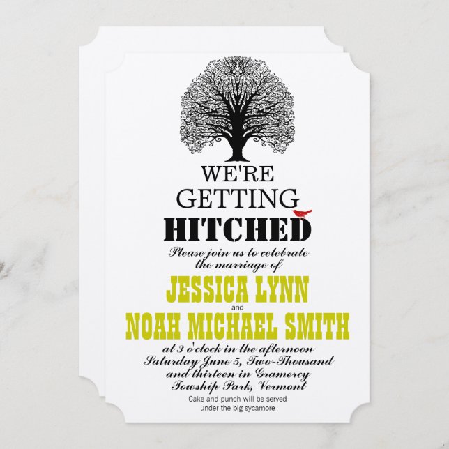 Invitation Die Cut Rustic Cute Bird Tree Mariage (Devant / Derrière)