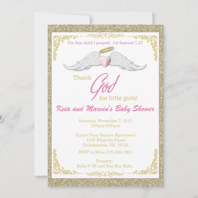 Invitation Dieu merci pour le Baby shower Little Angels (Devant)