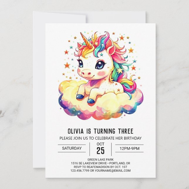 Invitation Digital Unicorn Anniversaire plaisir (Devant)