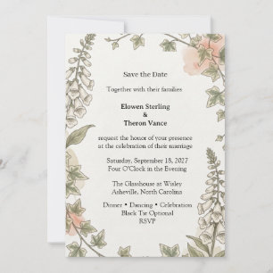Invitation Digitale, Feuilles de Lierre, Feuillage Aquarelle,