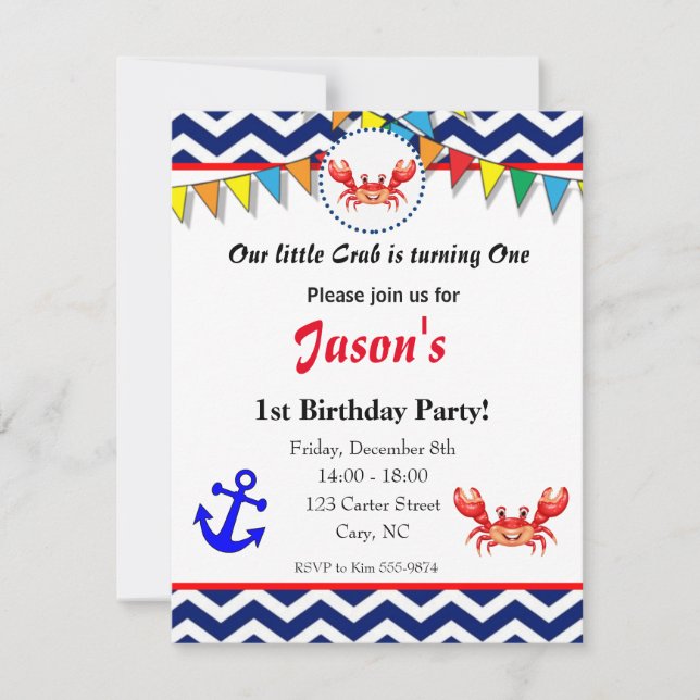 Invitation d'illustration de crabe (Devant)