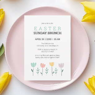 Invitation Dimanche de Pâques Brunch Moderne Floral Vert Bota