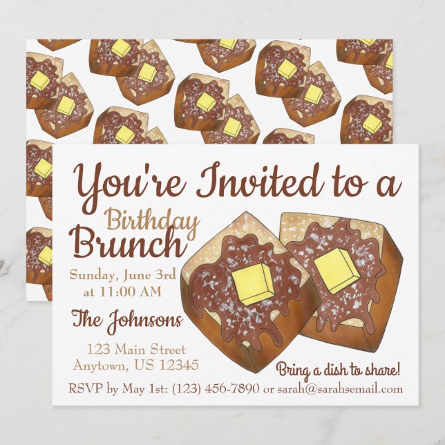 Invitation Dimanche Petit-déjeuner Brunch Party French Toast (Devant / Derrière)