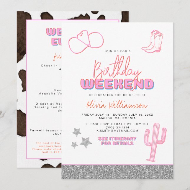 Invitation DINA Space Cowgirl Desert Anniversaire Week-end (Devant / Derrière)