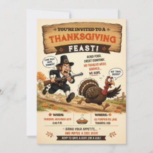 Invitation Dinde de course drôle Pèlerin Fête de Thanksgiving