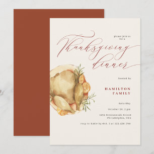 Invitation Dinde de dîner de Thanksgiving rustique élégant