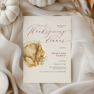 Invitation Dinde de dîner de Thanksgiving rustique élégant