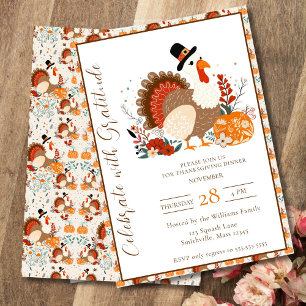 Invitation Dinde de Thanksgiving avec citrouilles, Automne