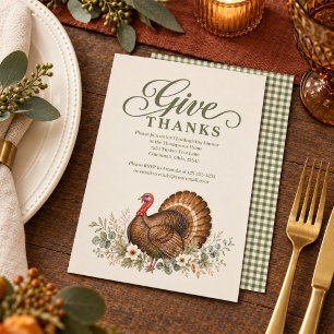Invitation Dinde de Thanksgiving en aquarelle et verdure