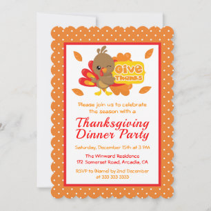Invitation Dinde mignonne fête de Thanksgiving