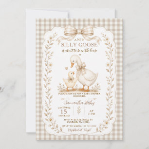 Invitation Dindon à carreaux beige Baby Shower Petit Dindon
