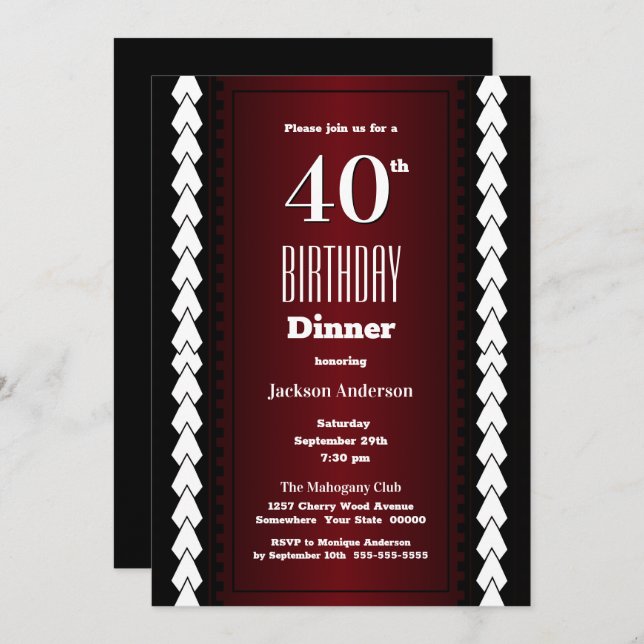 Invitation Dîner 40e anniversaire en Bourgogne moderne (Devant / Derrière)