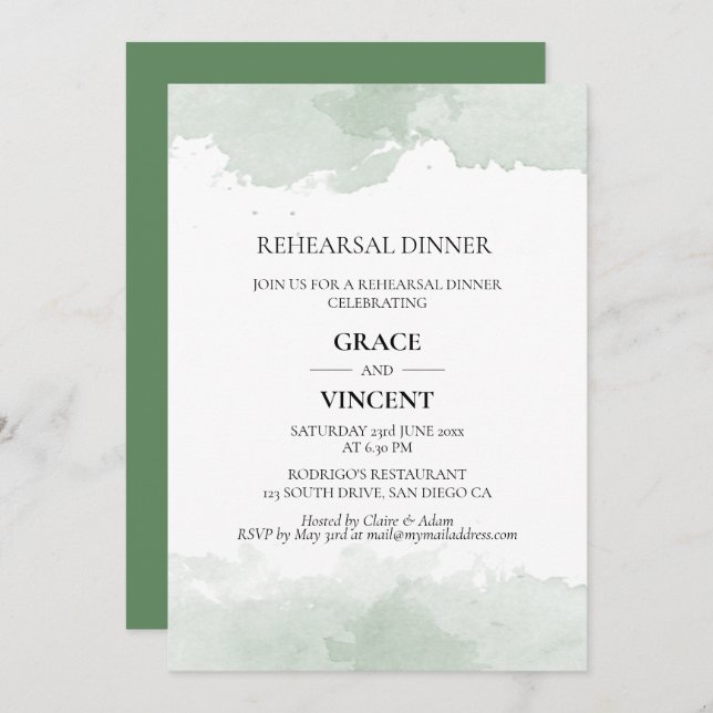 Invitation Dîner Abstrait de répétition d'aquarelle verte (Devant / Derrière)