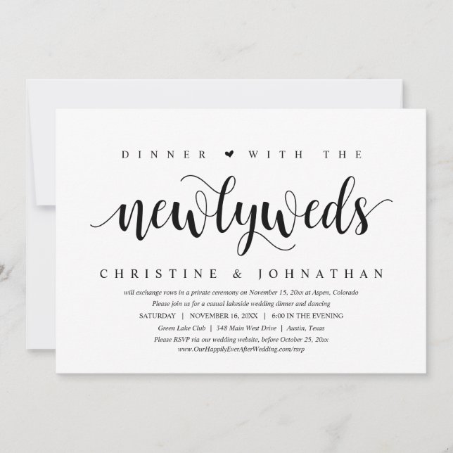 Invitation Dîner Avec Les Nouveaux Mariés, Mariage Elopement (Devant)