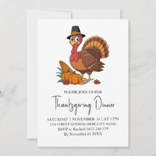 Invitation Dîner branché Thanksgiving Turquie Citrouille