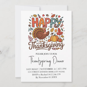 Invitation Dîner branché Thanksgiving Turquie Citrouille