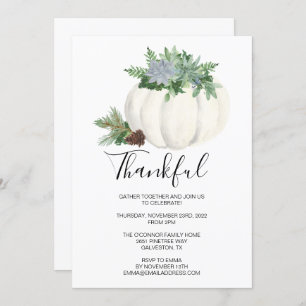 Invitation Dîner Citrouille Succulent Rustic Thanksgiving Fal