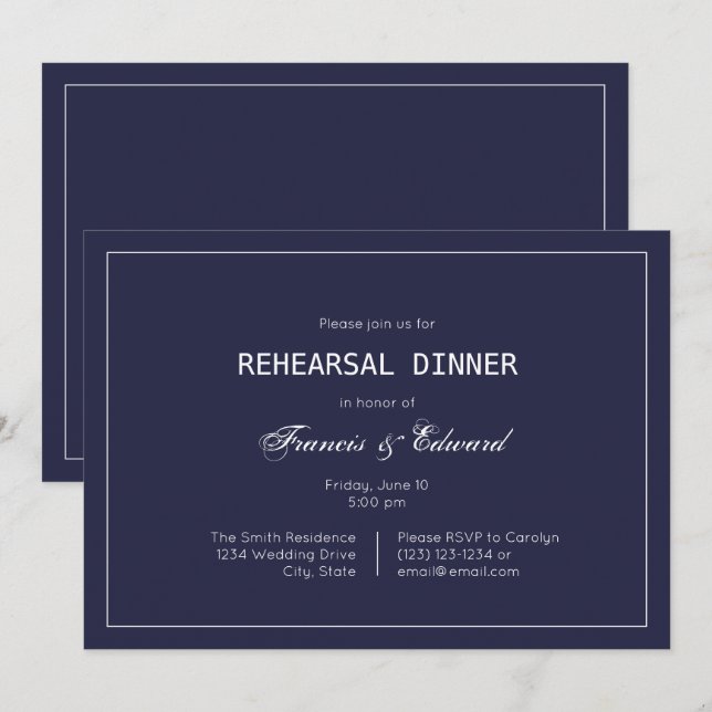 Invitation Dîner classique simple de répétition de la marine  (Devant / Derrière)