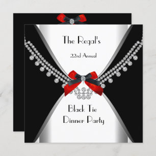 Invitation Dîner Cravate Noir Blanc Red Bow Party 3