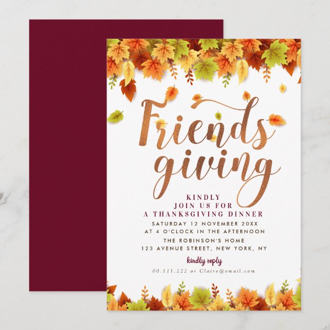 Invitation Dîner d'action de grâce du feuillage d'automne (Devant / Derrière)
