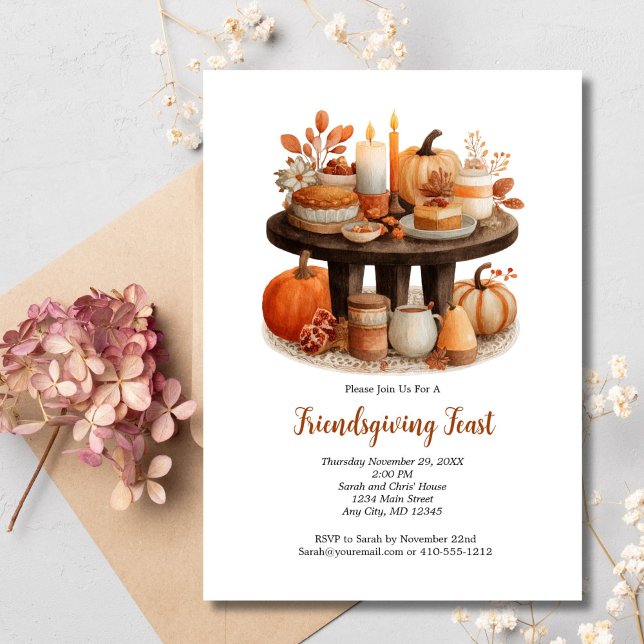 Invitation Dîner d'Action de grâce Friendsgiving Automne (Friendsgiving Thanksgiving Dinner Party Fall Autumn Invitation Printed or Digital)