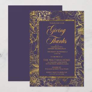 Invitation Dîner d'Action de grâce vintage Floral