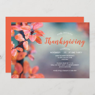 Invitation Dîner d'action de grâces Auburn Feuilles d'automne