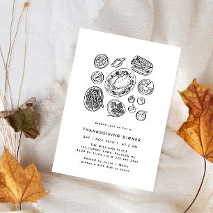Invitation Dîner d'action de grâces minima dessiné à la main 