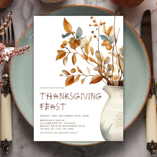 Invitation Dîner d'action de grâces moderne pendant l'automne (Modern Thanksgiving Dinner Fall Friendsgiving Invitation)
