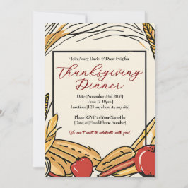 Invitation Dîner d'action de graine, de pommes et de blé