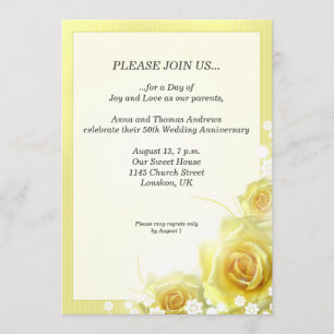 Invitation Dîner d'anniversaire avec des roses jaunes