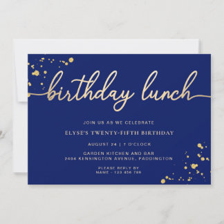 Invitation Dîner d'anniversaire bleu marine or