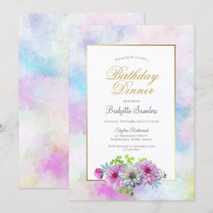 Invitation Dîner d'anniversaire Blue Rose Floral Pastel