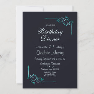 Invitation Dîner d'anniversaire de minuit bleu et turquoise 2